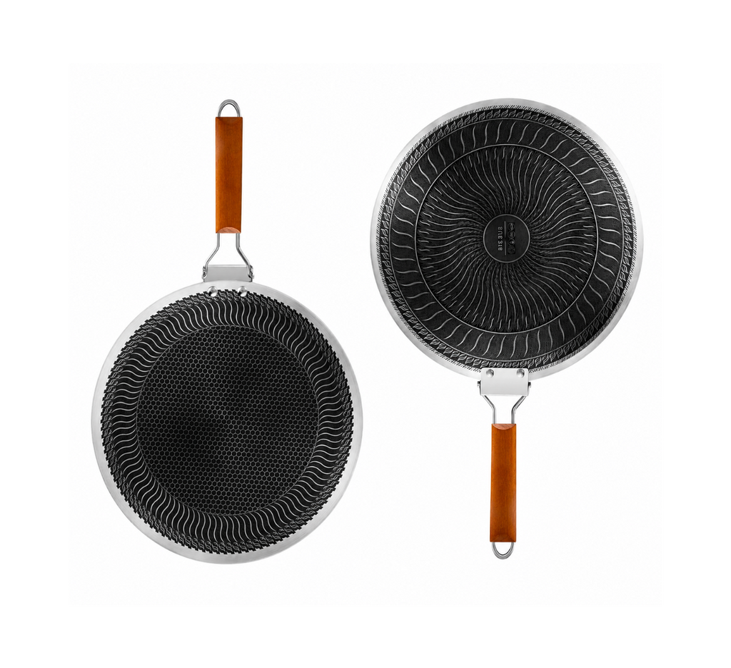 Honeycomb Laser Coated Flat Pan Tawa with Induction Support Bottom - 38cm