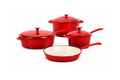 OSFE 7-Piece Enameled Cast Iron Cookware Set - Non-Stick Dutch Ovens, Saucepan & Skillet with Lids (Vibrant Red)