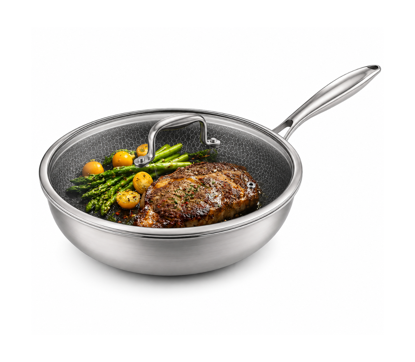 OSFE Premium Honeycomb Non-Stick Frypan with Glass Lid – Scratch Resistant Cookware (24cm & 28cm)