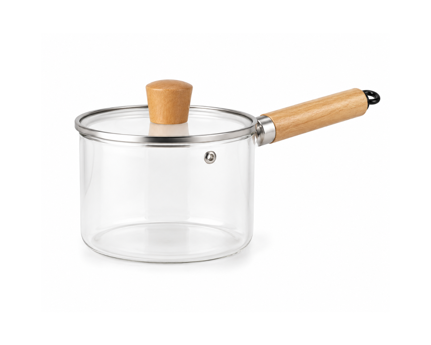 Premium Borosilicate Glass Cooking Saucepan with Wooden Handle (2200ml)