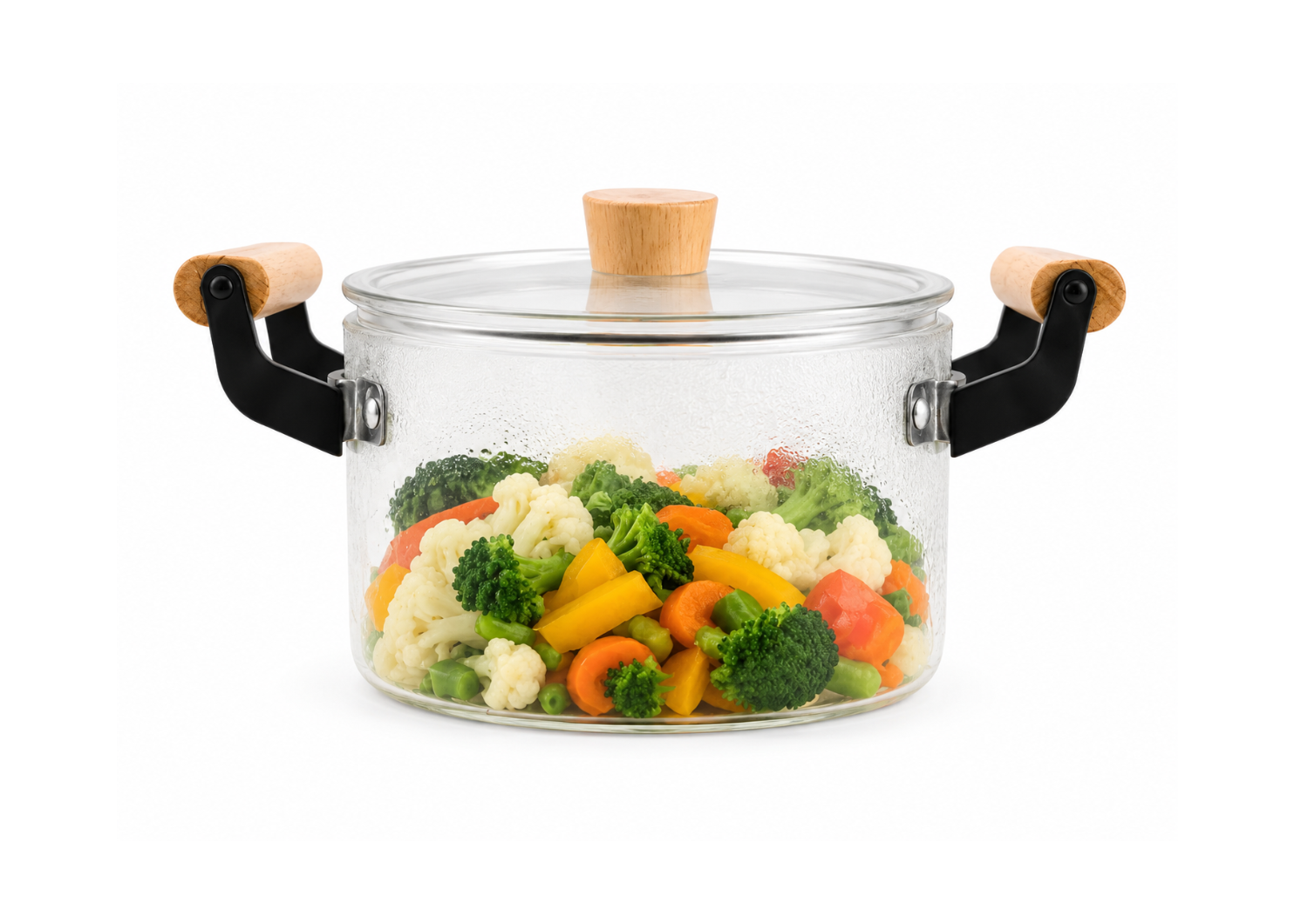 Premium Borosilicate Glass Cooking Pot with Wooden Handles (3.5L, 4.5L, 5.5L)