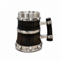 Medieval Style Stainless Steel Lined Wooden Beer Mug – 450ml | Rustic Viking Tankard | Premium Handcrafted Design