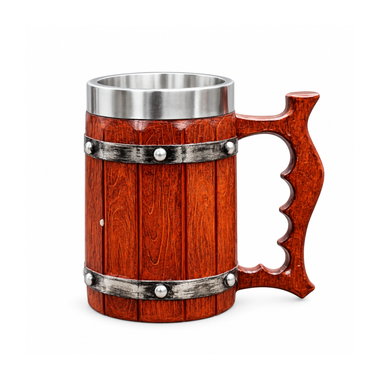 Artisan Medieval Wooden Beer Mug – 450ml | Handcrafted Premium Hardwood Tankard with Stainless Steel Lining