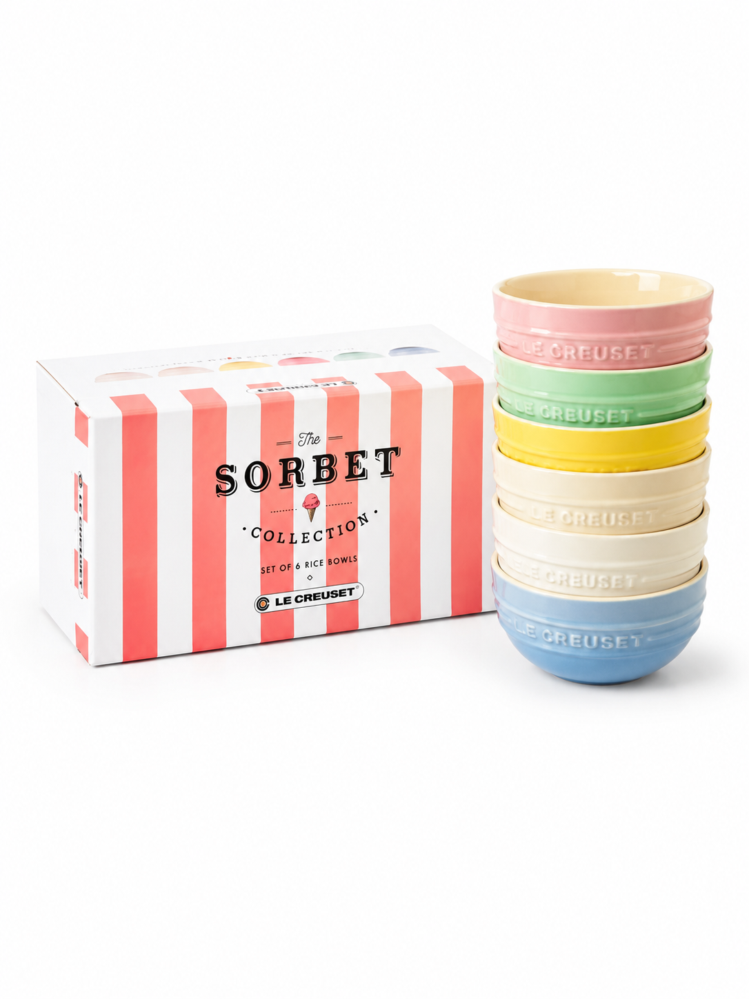 Le Creuset Sorbet Collection 12 oz Stoneware Rice Bowls – Set of 6 Pastel Colors