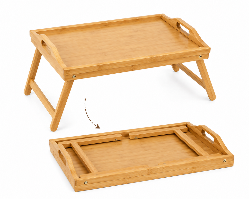 Foldable Wooden Bed Table – Multi-Purpose Wooden Breakfast Tray &amp; Laptop Desk