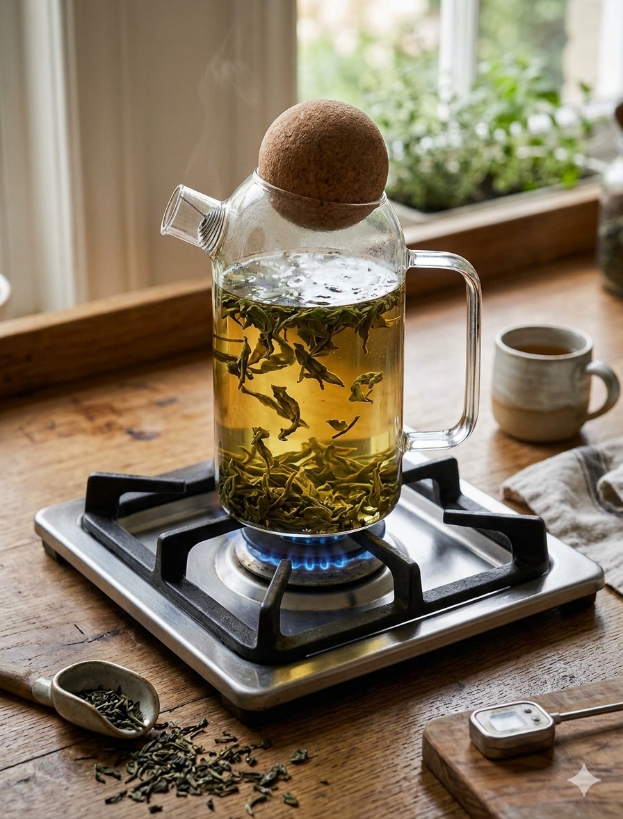 Premium Borosilicate Glass Kettle Jug with Round Cork Lid | Heat-Resistant Stovetop Safe Teapot & Coffee Server (450ml, 800ml, 1450ml)