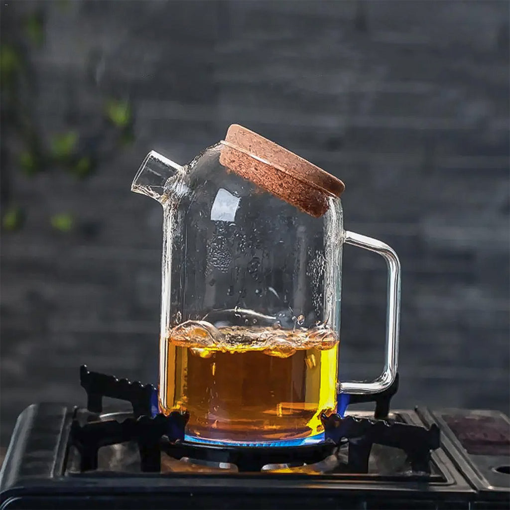 Premium Borosilicate Glass Kettle Jug with Cork Lid | Heat-Resistant Stove-Safe Teapot & Coffee Pot (800ml, 1200ml, 1800ml)