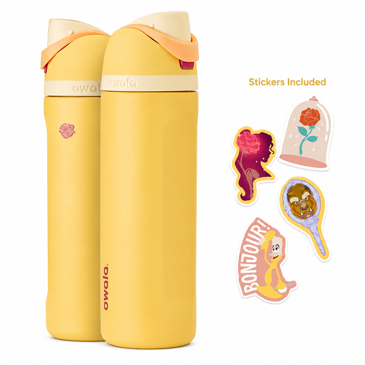 Owala Disney Belle FreeSip Insulated Water Bottle 24oz with Sticker Pack