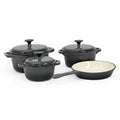 7-Piece Enameled Cast Iron Cookware Set - Premium Non-Stick Dutch Ovens, Saucepan & Skillet with Lids (Elegant Matte Black)