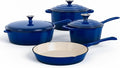 DishDelight 7-Piece Enameled Cast Iron Cookware Set - Non-Stick Dutch Ovens, Saucepan & Skillet with Lids (Royal Blue)