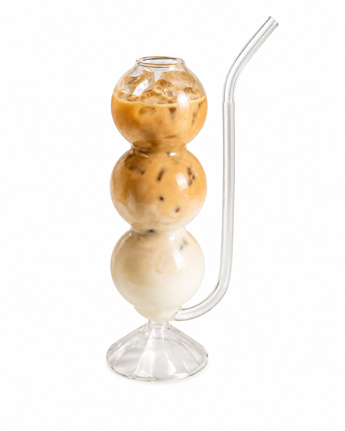 Bubble Blast Low Stem Glass Sipper with Glass Straw – 380ml Premium Cocktail & Iced Coffee Glass