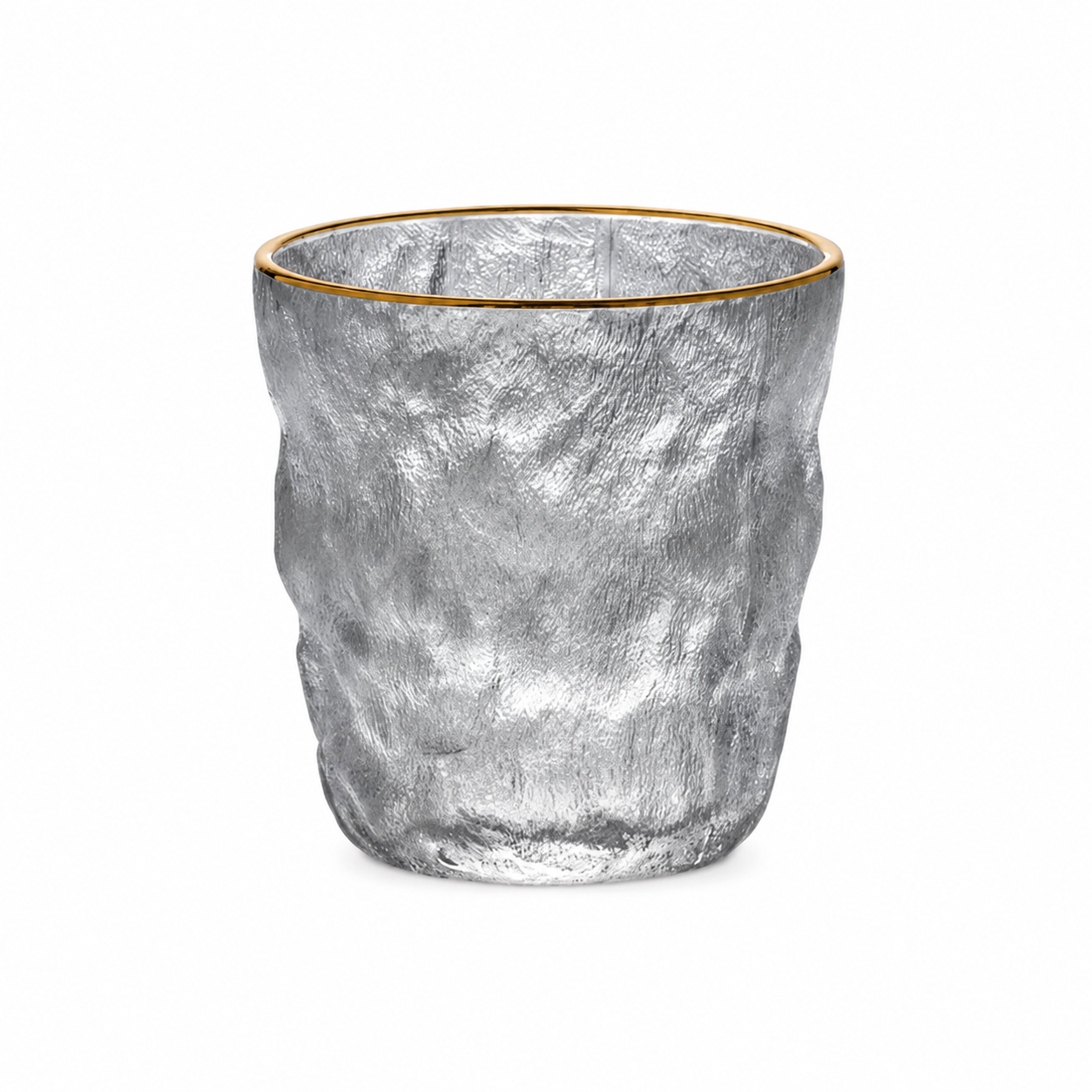 Frozen Ice Gold Rim Drink Glass Set – 280ml Crystal Clear Textured (6 Pieces)