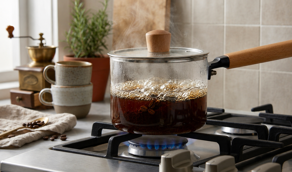 Premium Borosilicate Glass Cooking Saucepan with Wooden Handle (2200ml)