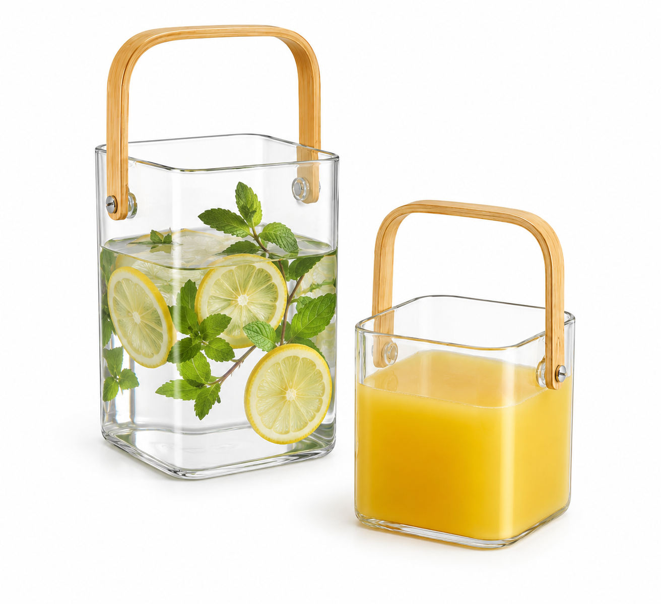 Multipurpose Glass Bucket with Wooden Handle – 350ml, 750ml & 1000ml
