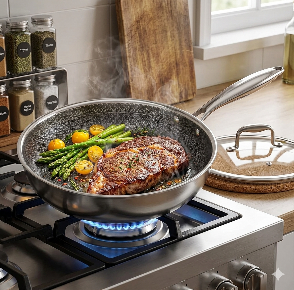 OSFE Premium Honeycomb Non-Stick Frypan with Glass Lid – Scratch Resistant Cookware (24cm & 28cm)