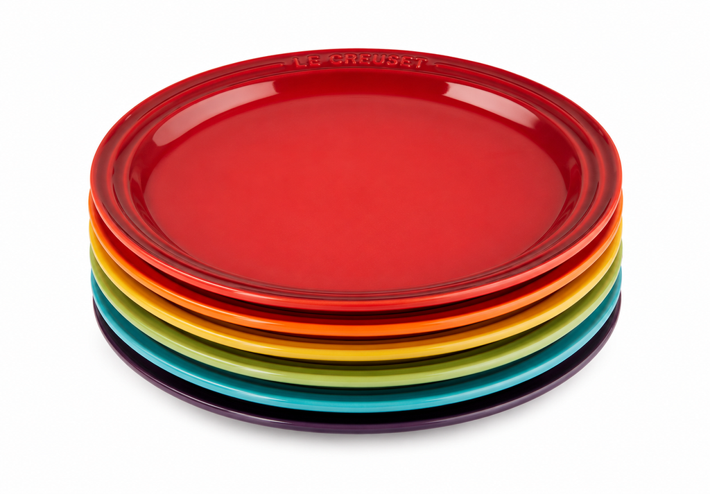 Le Creuset Stoneware Set of 6 Rainbow Tea Plates, 18cm, Cherry, Volcanic, Soleil, Palm, Teal, Ultra Violet, 18 cm