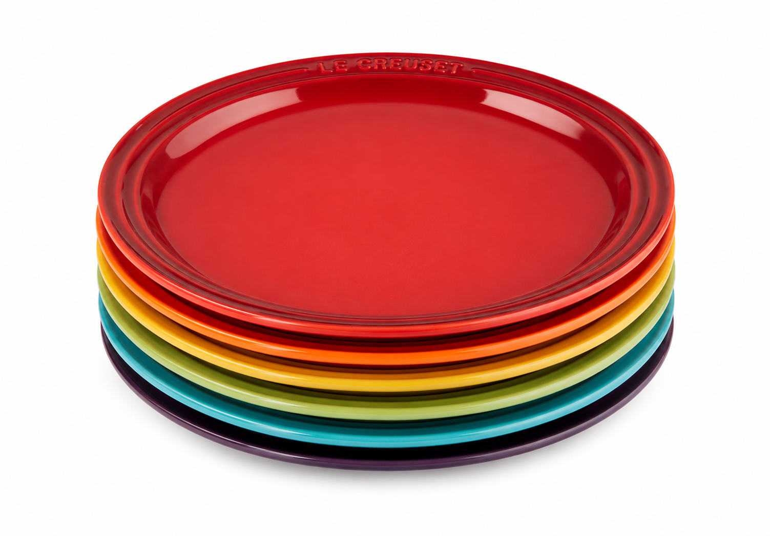 Le Creuset Stoneware Set of 6 Rainbow Tea Plates, 18cm, Cherry, Volcanic, Soleil, Palm, Teal, Ultra Violet, 18 cm