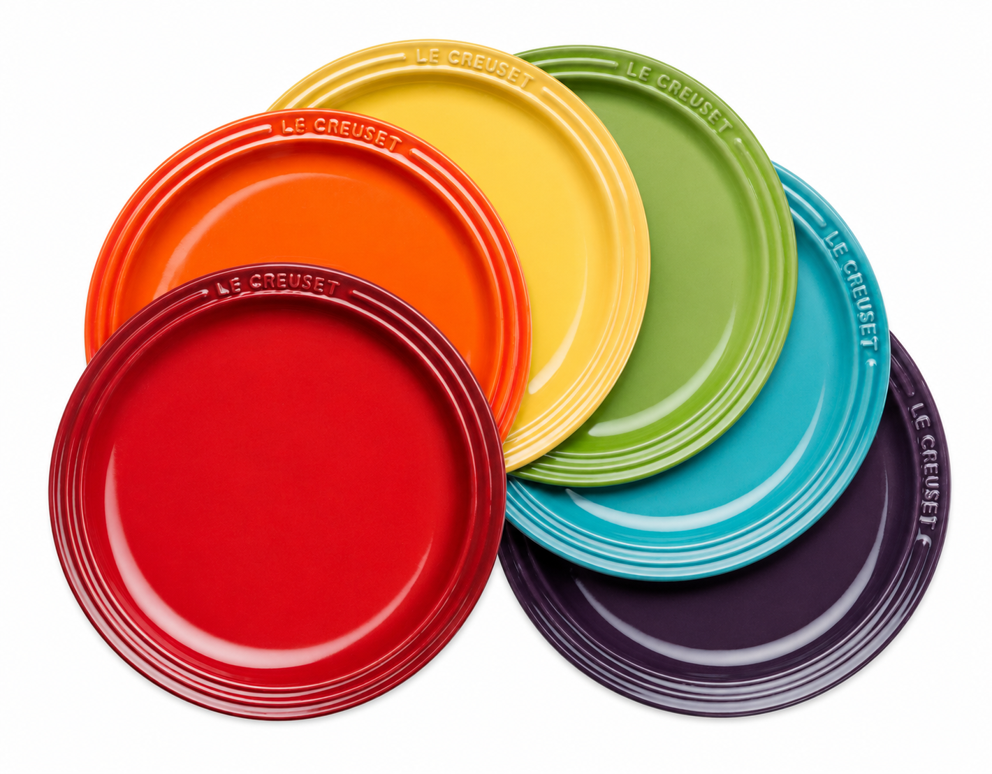 Le Creuset Stoneware Set of 6 Rainbow Tea Plates, 18cm, Cherry, Volcanic, Soleil, Palm, Teal, Ultra Violet, 18 cm