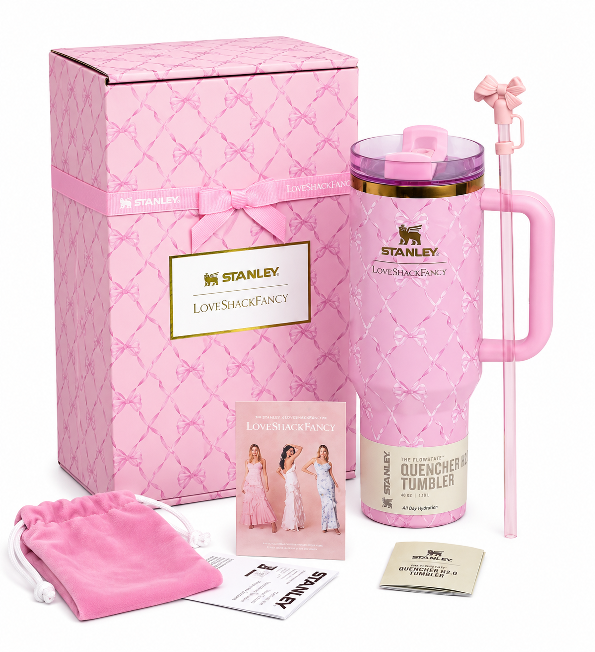 Stanley x LoveShack Fancy Ribbon Rosa Quencher H2.0 FlowState Tumbler | 40oz