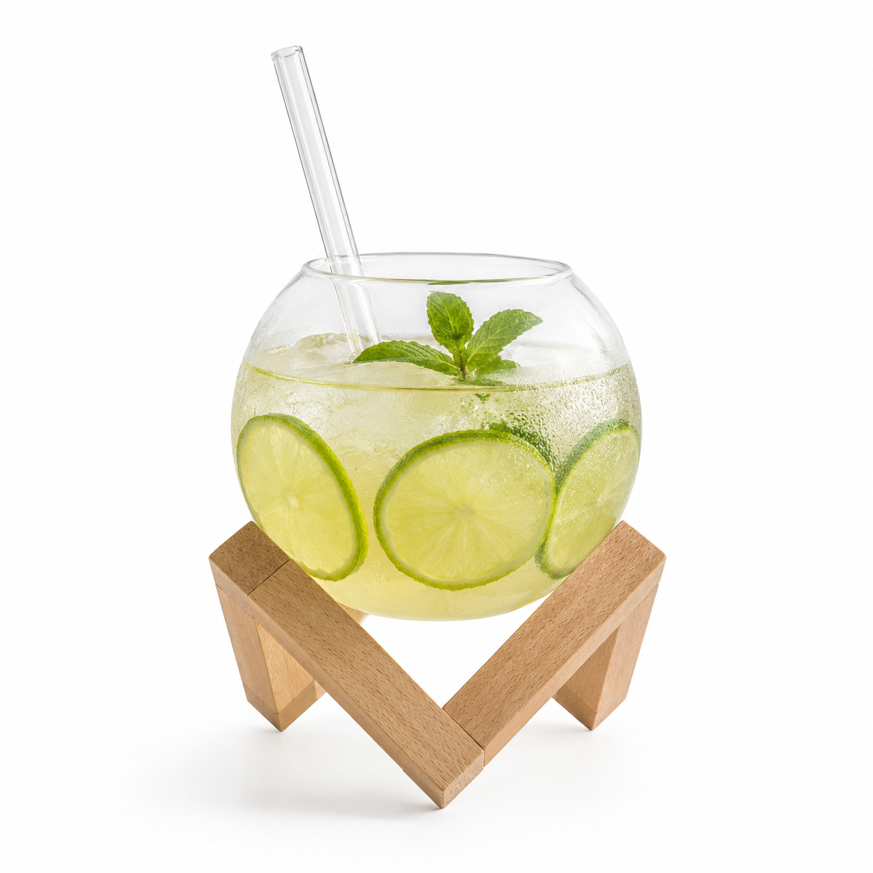 Lunar Glass with Wooden Stand & Glass Straw | 400ml / 650ml