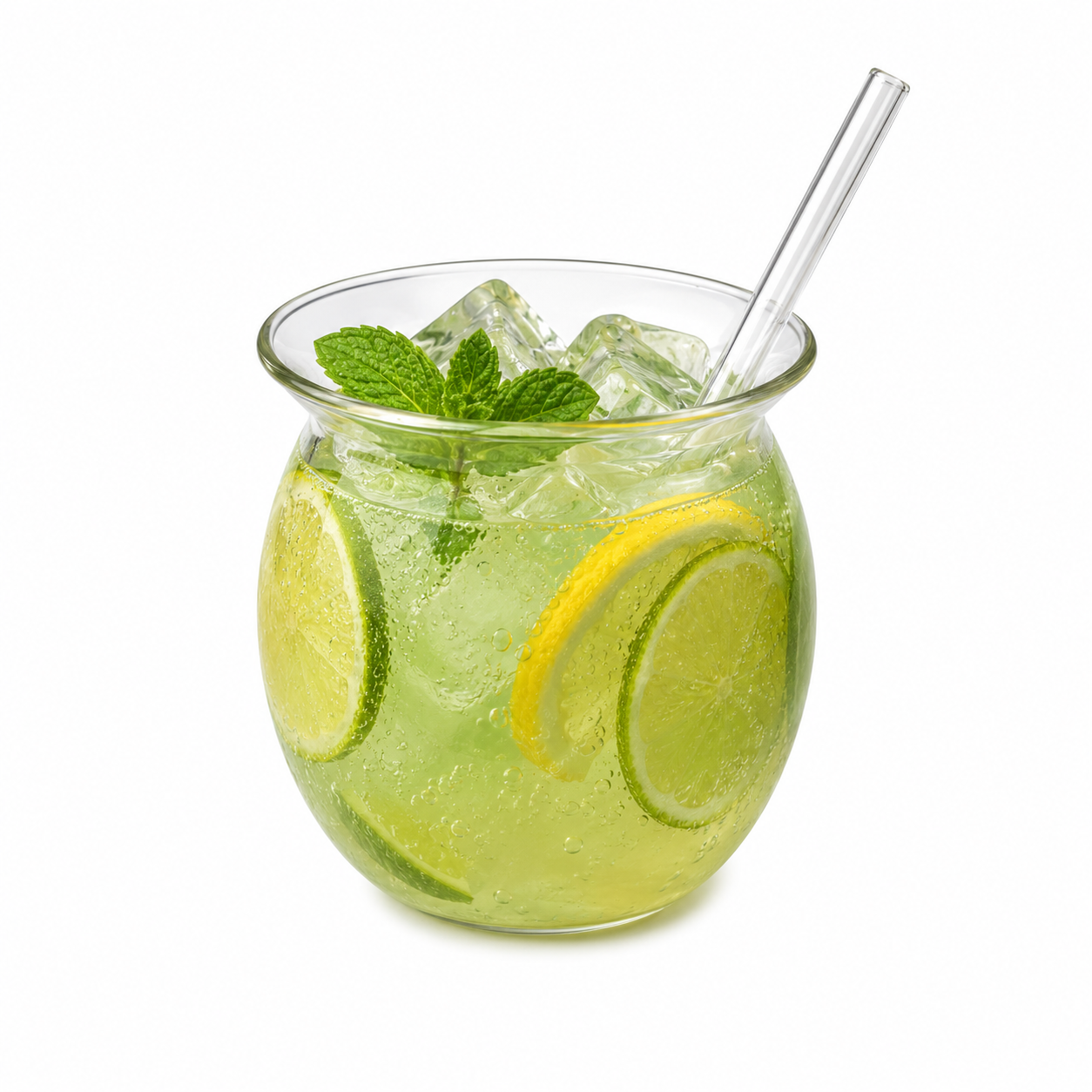 Matka Beverage Glass with Reusable Glass Straw  – 550ml Crystal Clear Drinking Glass
