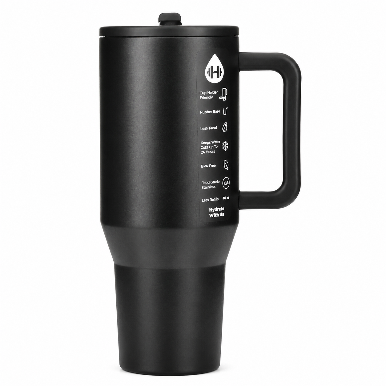 Hydro Jug Matte Black Insulated Tumbler with Handle – 40oz | 1.18L