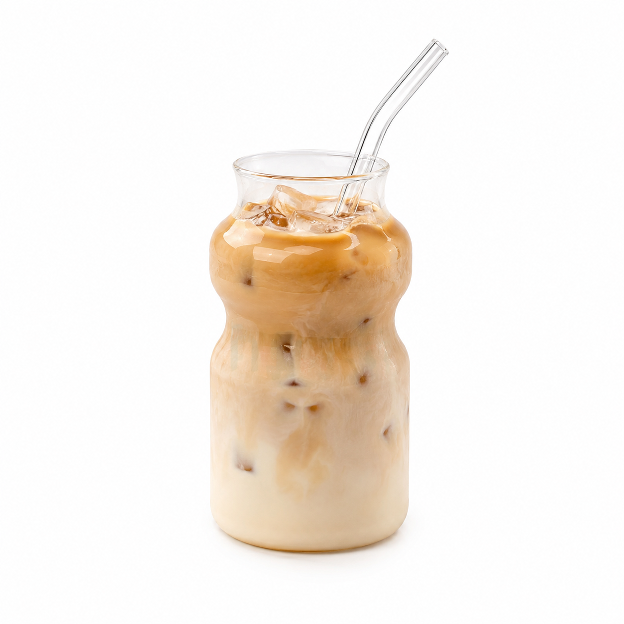 Milk Glass with Glass Straw – 500ml Premium Ribbed Drinking Glass