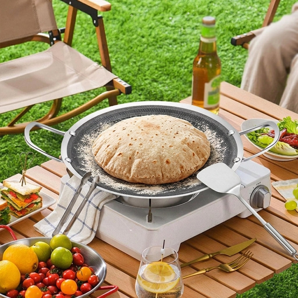 Honeycomb Laser Coated Flat Pan Tawa with Induction Support Bottom - 38cm