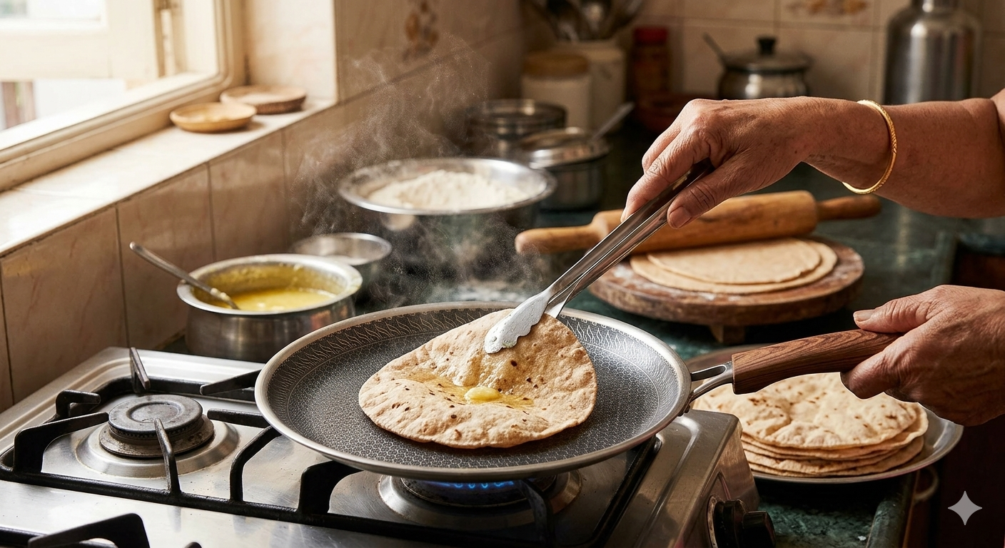 Honeycomb Laser Coated Flat Pan Tawa with Induction Support Bottom - 38cm