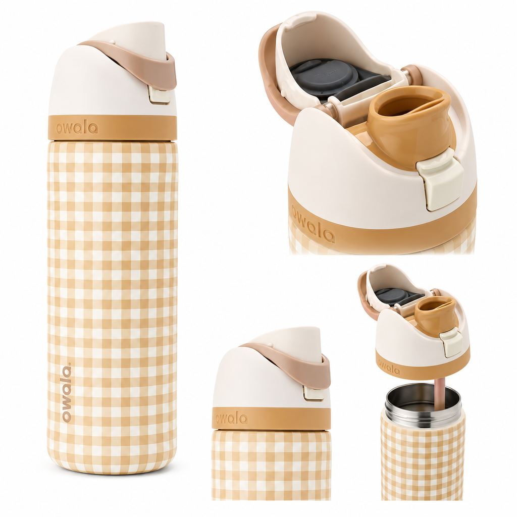 Owala FreeSip Water Bottle 24oz – Supper Time Gingham Limited Edition