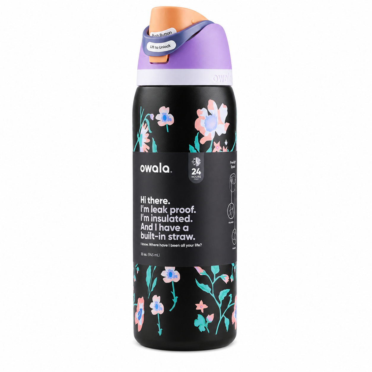Owala Midnight Bloom FreeSip Insulated Water Bottle 24oz