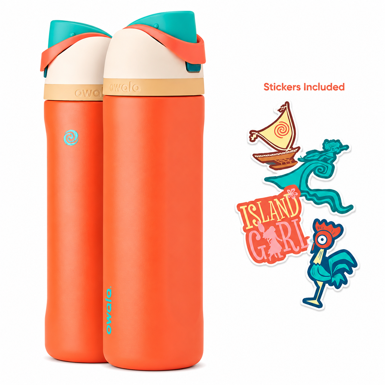 Owala Disney Moana FreeSip Insulated Water Bottle 24oz with Sticker Pack