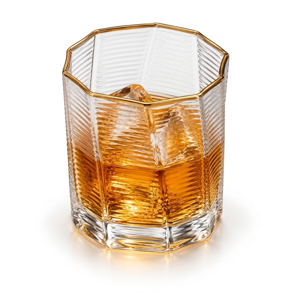Gold Rim Faceted Whiskey Glasses – 280 ml | Set of 6