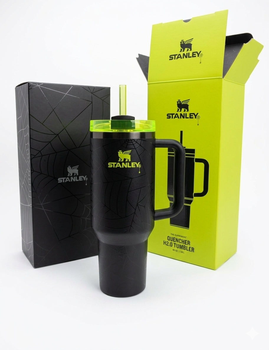 Stanley Halloween Web Glow Quencher H2.0 FlowState Tumbler 40oz Glow In The Dark Limited Edition