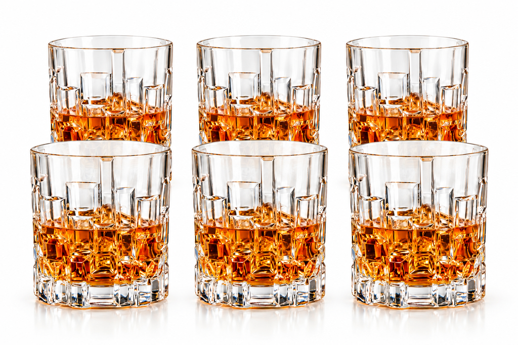 Geometric Crystal Whiskey Glasses – 315 ML, Set of 6