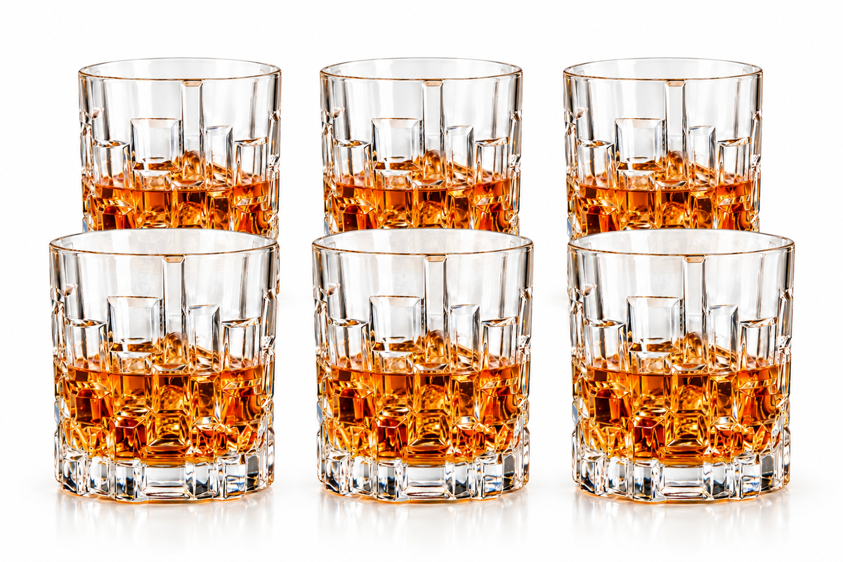 Geometric Crystal Whiskey Glasses – 315 ML, Set of 6