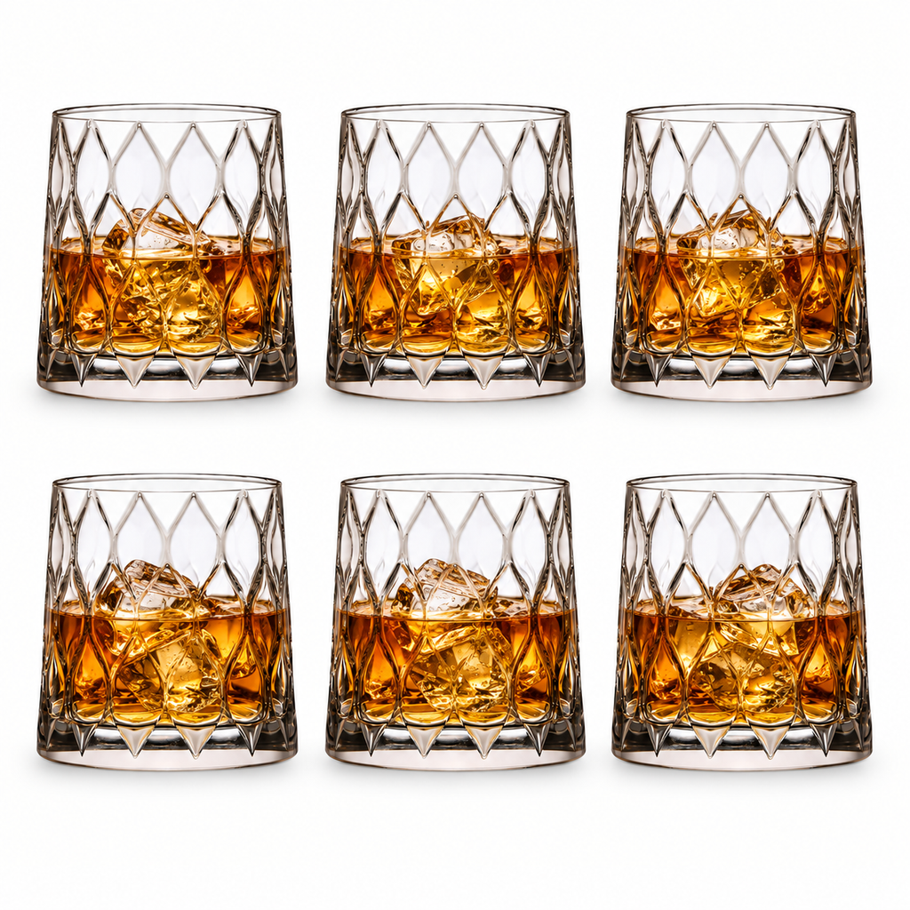 Crystal-Style Old Fashioned Whiskey Tumblers 300ml (Set of 6)