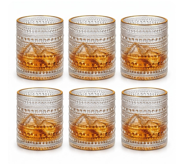Gold Rim Textured Whiskey Glasses – 270 ML | Set of 6