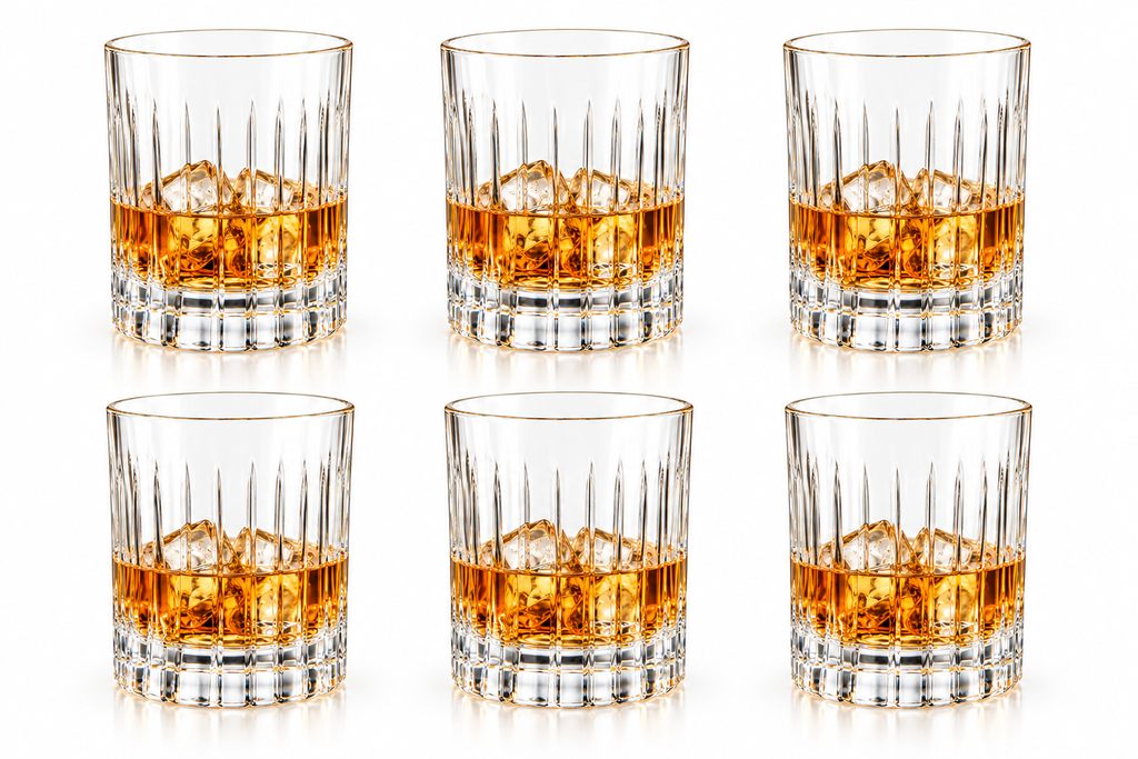 Classic Ribbed Whiskey Glasses – 350 ML, Set of 6