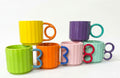Pastel Ribbed Ceramic Mug with Geometric Handle 310ml-Set of 6