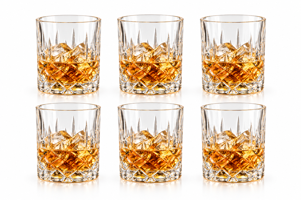 Diamond-Cut Crystal Whiskey Glasses – 350 ML, Set of 6