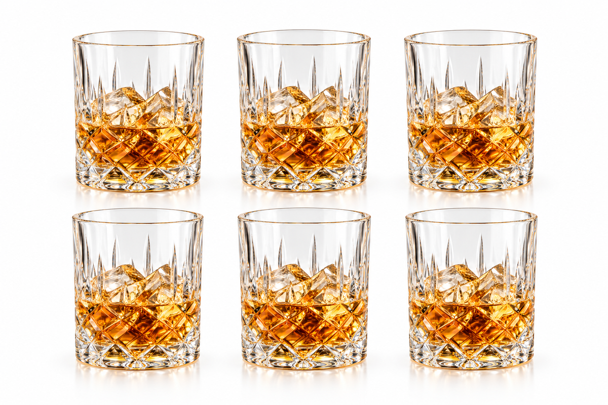 Diamond-Cut Crystal Whiskey Glasses – 350 ML, Set of 6