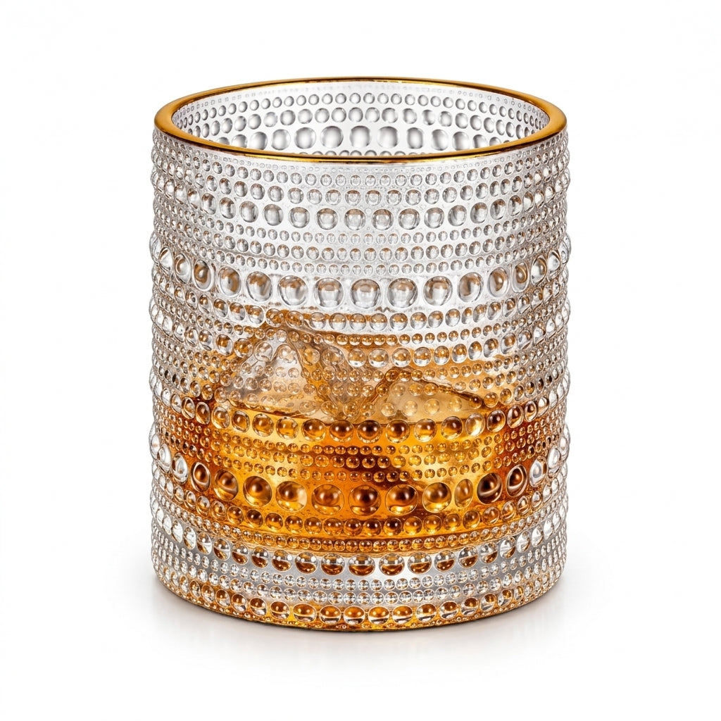 Gold Rim Textured Whiskey Glasses – 270 ML | Set of 6