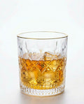 Premium Diamond Cut Crystal Whiskey Glasses with Elegant Gold Rim 340ml (Set of 6)