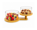 Stylish Double-Tier Glass Fruit Bowl with Bamboo Stand