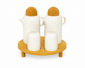 4-Piece Ceramic Condiment Set with Bamboo Stand & Cork Lids