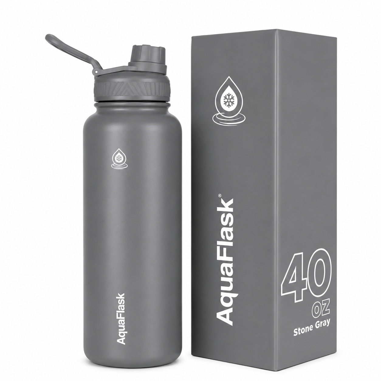 AquaFlask Insulated Stainless Steel Water Bottle – 40oz | Stone Grey