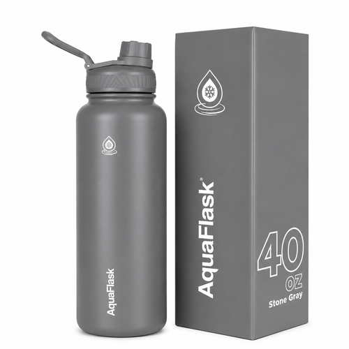 AquaFlask Insulated Stainless Steel Water Bottle – 40oz | Stone Grey