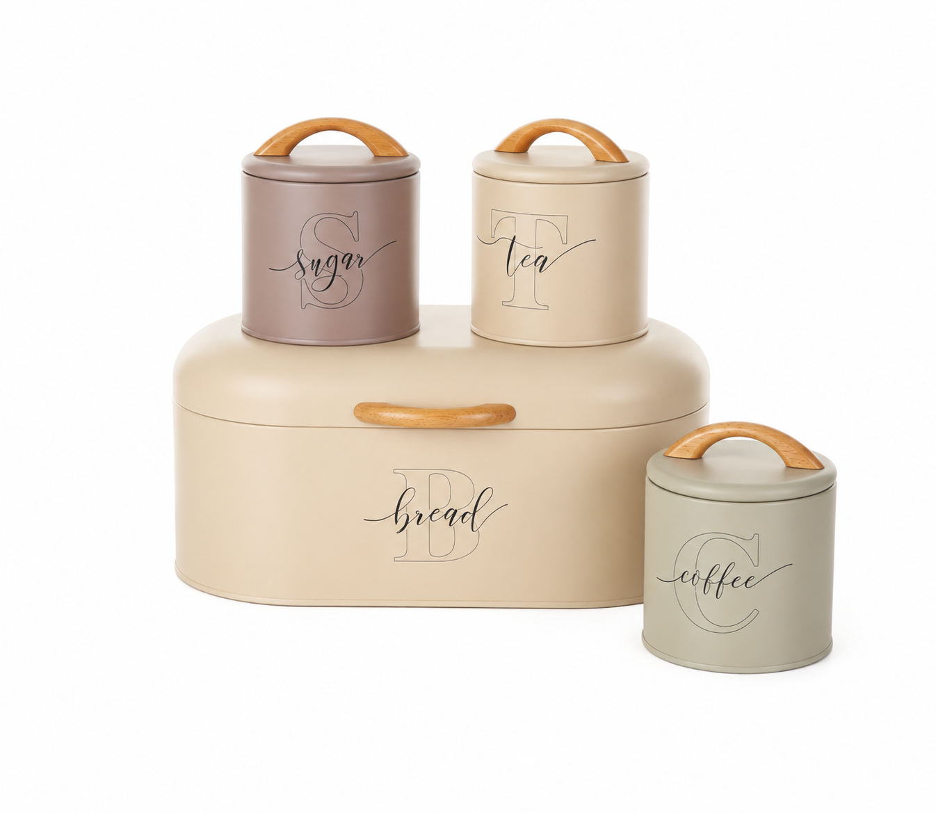 Italian Style 4-Piece Bread Bin & Storage Canister Set with Wooden Handles