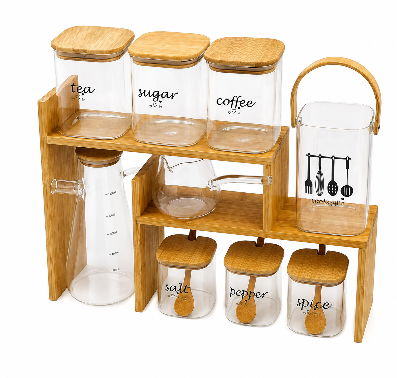 9-Piece Complete Kitchen Organiser Stand Set – Bamboo Rack